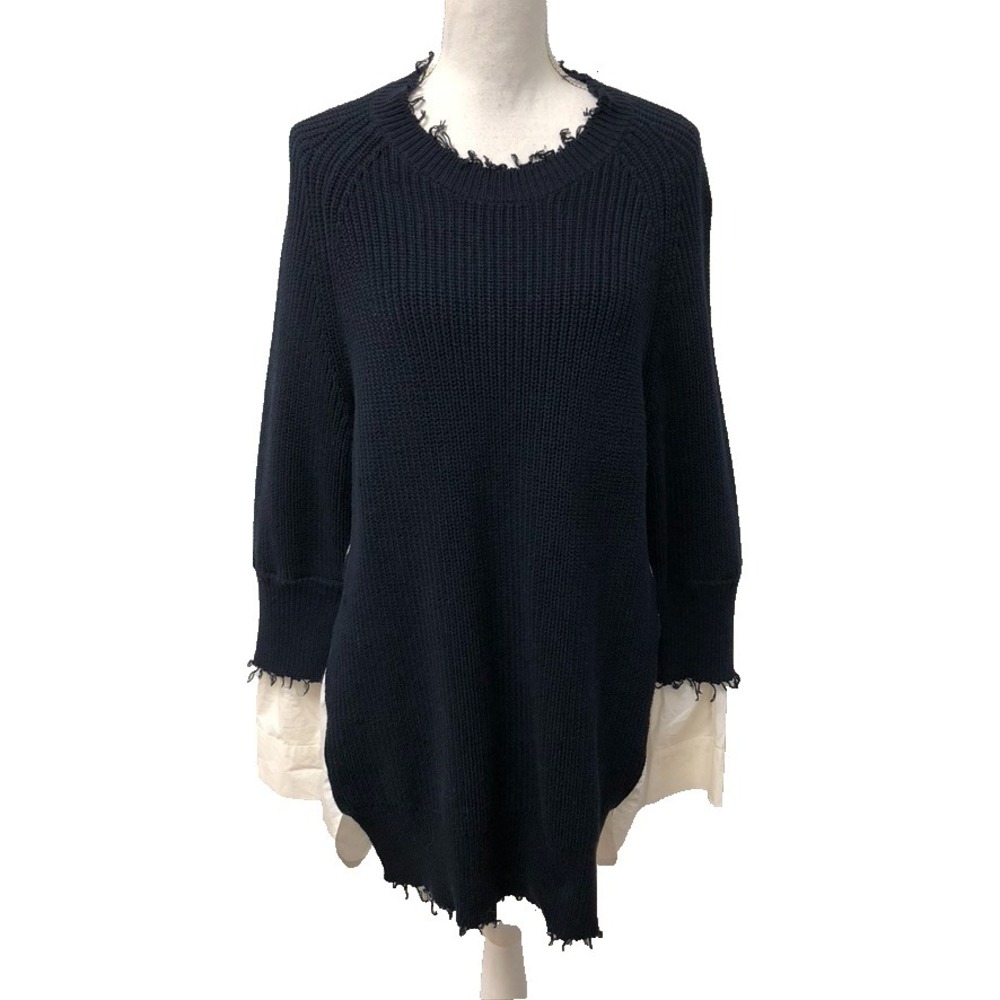 Alexander Wang Sweater Blouse Womens Small Blue White Oversize Distressed